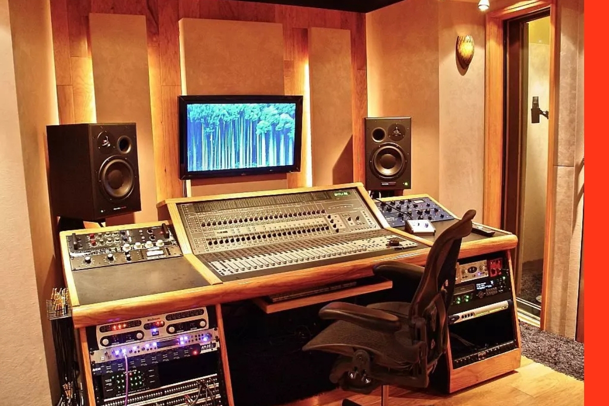 Mixing board in a listening room