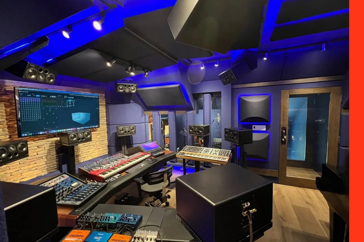 Music studio with a mounted monitor